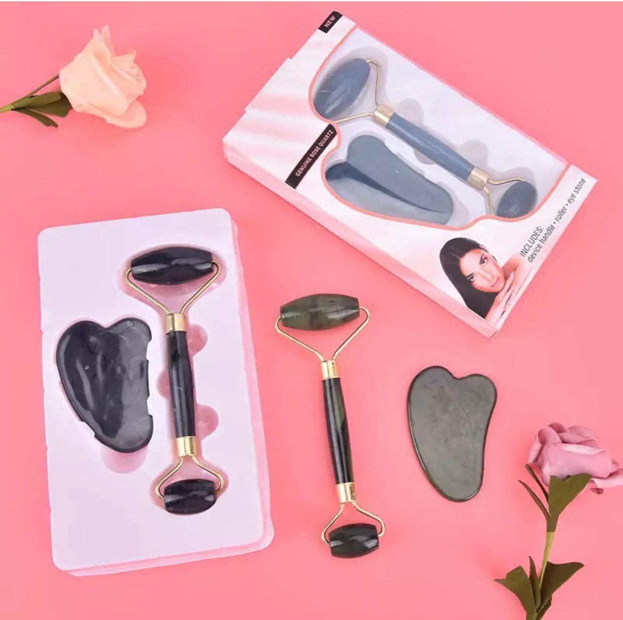 Jade Roller Massager With Face Lifting Guasha Stone, Jade Stone Facial Roller, Dual-Sided Face Massager, Muscle Relaxing Jade Roller Jade Roller Massager With Face Lifting Guasha Stone, Jade Stone Facial Roller, Dual-Sided Face Massager, Muscle Relaxing Jade Roller